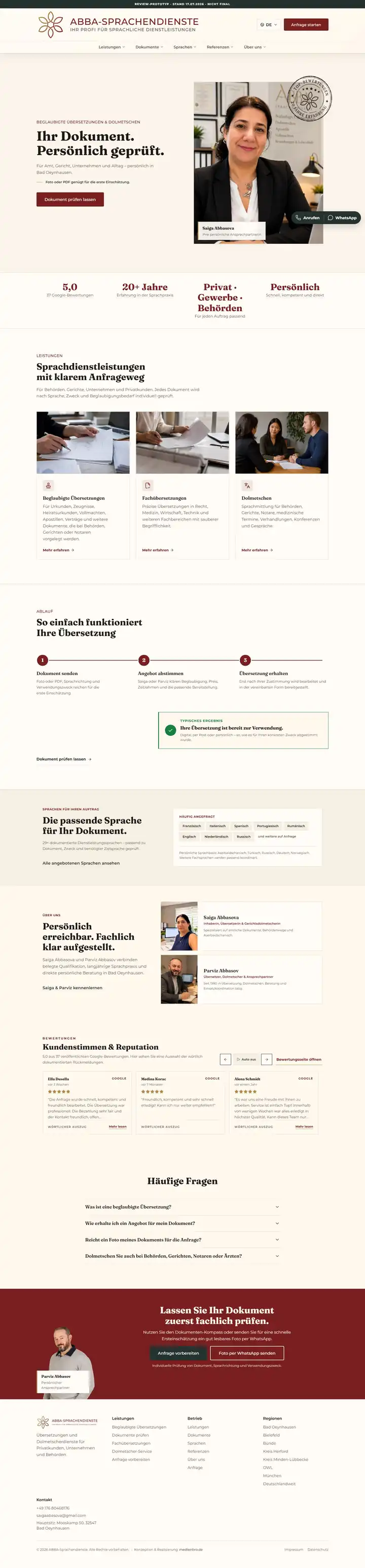 Website-Projekt ABBA Sprachendienste